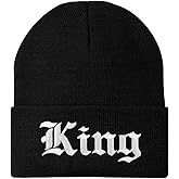 Trendy Apparel Shop King Old English Embroidered Long Cuff Beanie