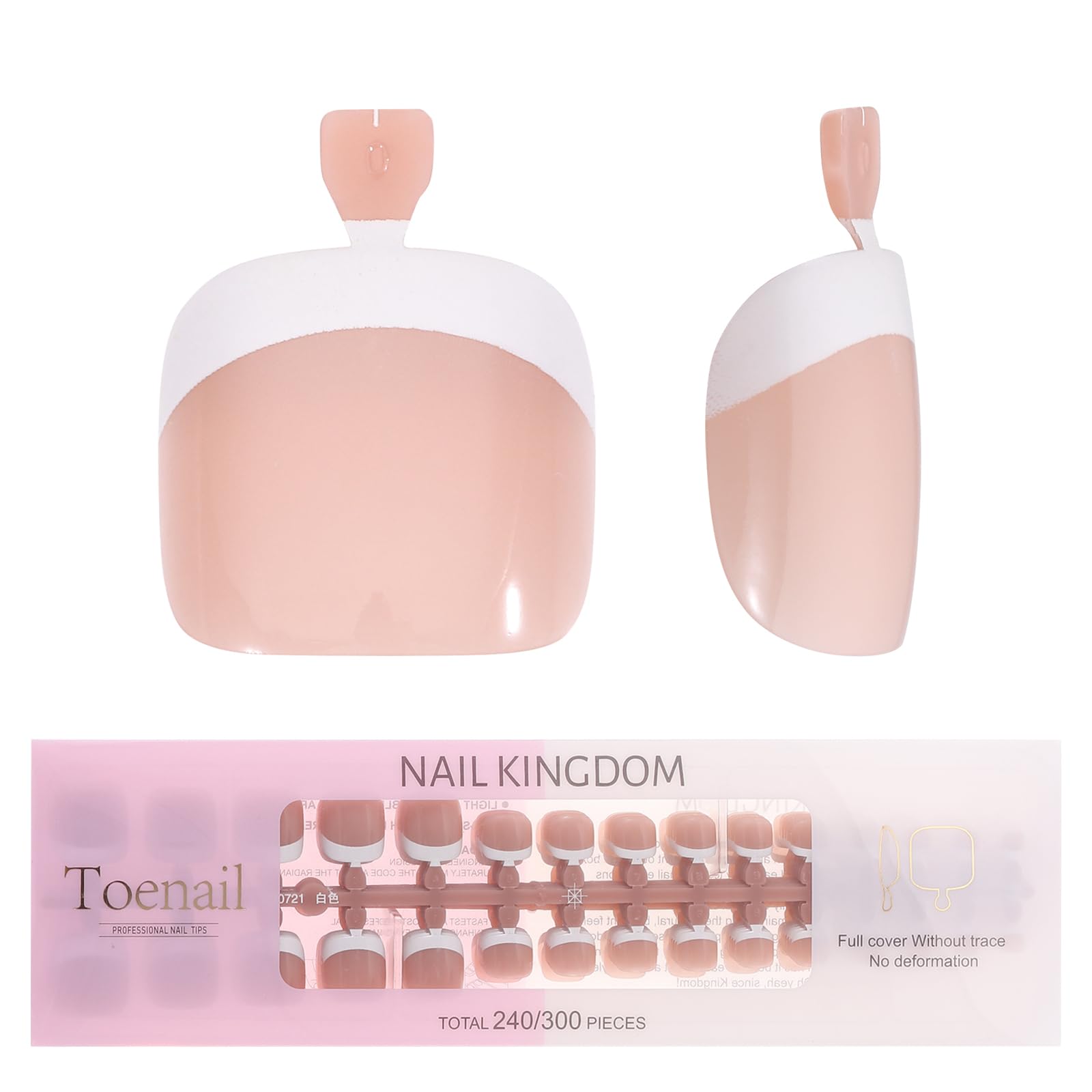 WUZIA 240PCS Toe Nail Tips, Glossy French Press on Pre-applied Soft Gel Fake Nails for Nail Extension at Home DIY (White-Deep Bronze)