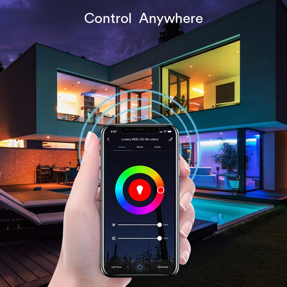 Lumary Smart WiFi LED Strip Lights 16.4FT IP44 Waterproof RGB 5050 LED Light Kit Works with Alexa Google Home IFTTT App-Controlled Music Sync 16 Million Colors No hub Required (RGB 16.4ft)