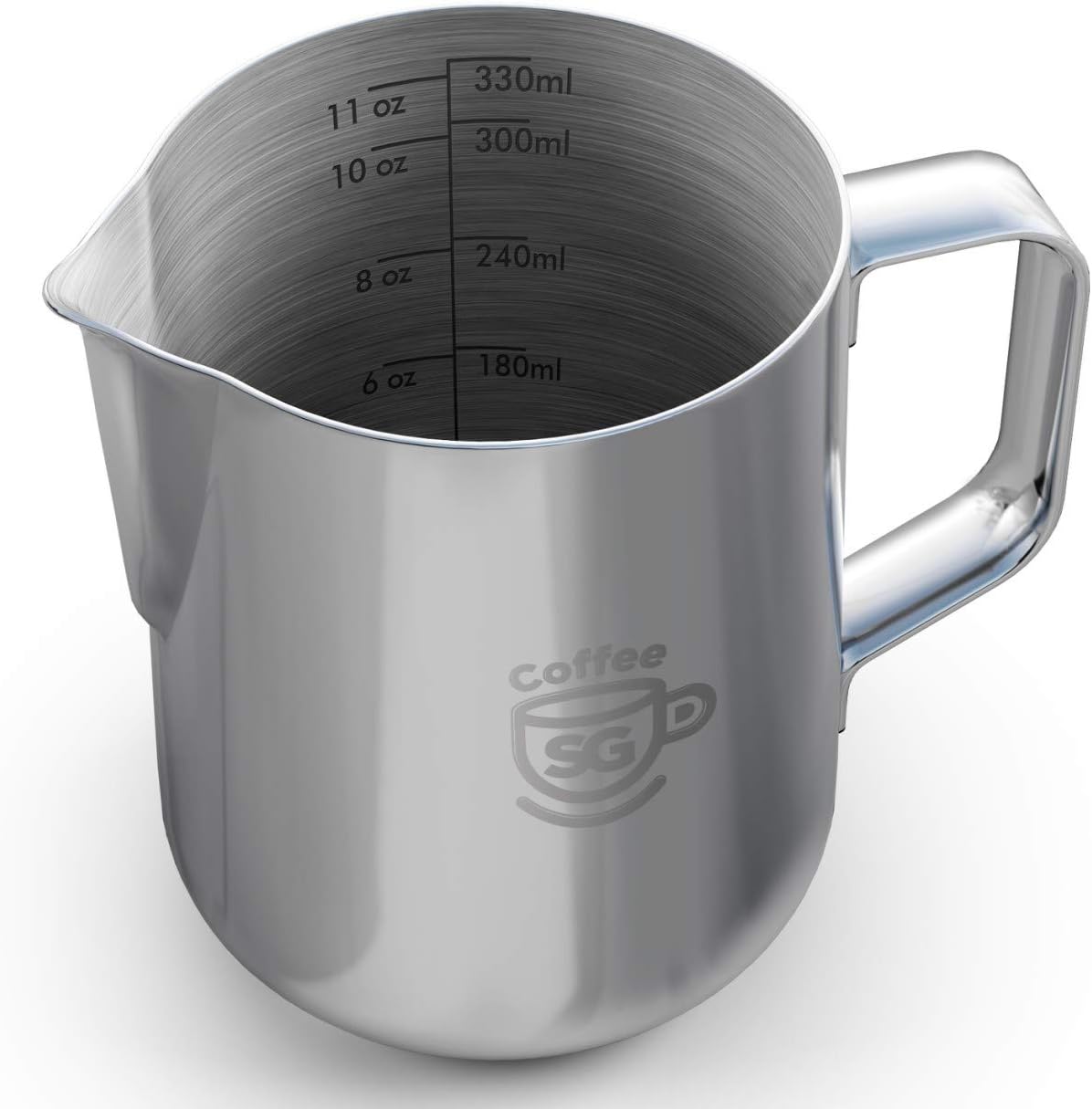 Milk Frothing Jug Stainless Steel – 350ML Professional Barista Coffee Pitcher for Cappuccino Latte Matcha Chai etc. – Premium 304 SS Material Milk Frother Jar – Free eBook (Silver)