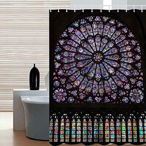 Notre Dame De Paris Rose Window Prints Shower Curtain with 12 Hooks Mildew Resistant Anti-Bacterial Bath Curtain 150x180cm/180x180cm/180x200cm