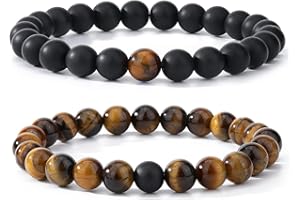 MengPa Mens Beaded Bracelets Couples Matching Bracelet Set Matte Lava Rock Beads for Women Fashioon Jewelry