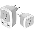 European Travel Plug Adapter, TESSAN Type C International Power Outlet with 2 USB, Come with Compact European Charger Adaptor