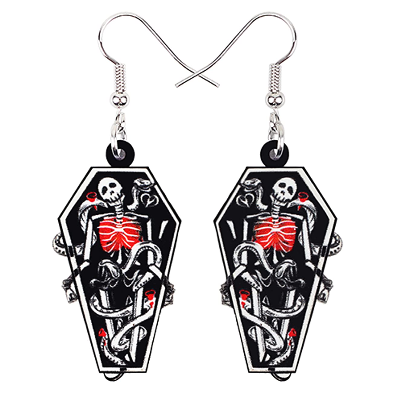 Bonsny Halloween Red Coffin Casket Earring Dangle Drop Fashion Jewelry For Women Girls Charms (Gray)