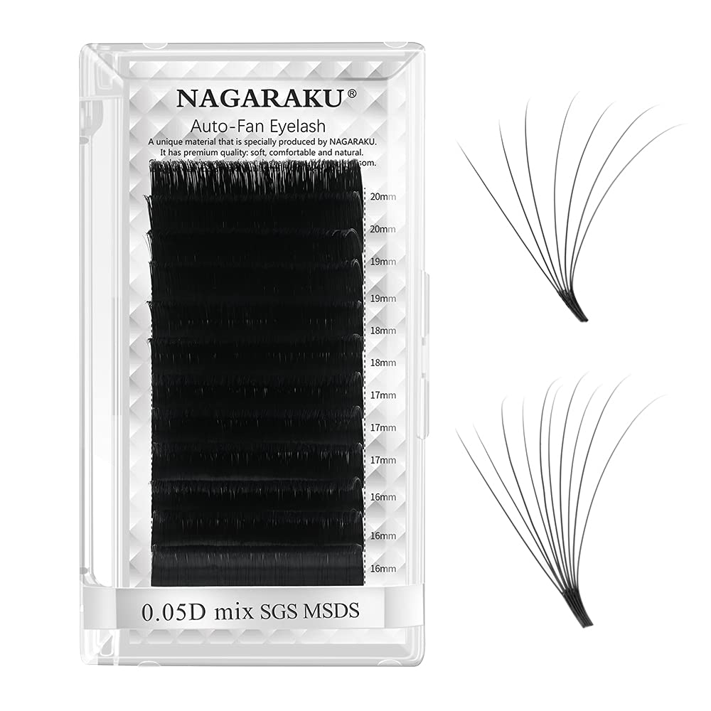 NAGARAKU Auto Fan Lash 2 Layers Volume Eyelash Extensions 0.05 D Curl 8mm Length Natural Professional False Lashes Supplies Cluster 2D 3D 4D 5D 6D 10D Russian Easy Fan Lash