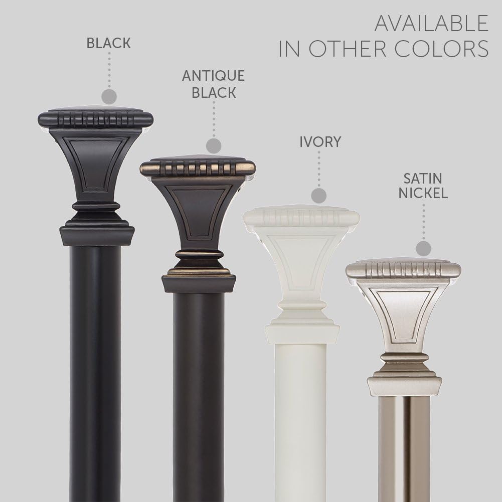 Ivilon Decorative Window Curtain Rod - Carved Square Finials, 1 1/8 in Rod, 28 to 48 in. Satin Nickel: Home & Kitchen