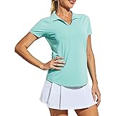 MIER Women's Golf Polo Shirts Collared V Neck Short Sleeve Tennis Shirt, Dry Fit, Moisture Wicking