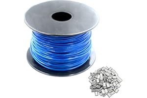 DGOL Blue Vinyl Coated 200 ft 304 Stainless Steel Cable Rope Reel 1/16 inch Wire Spool with 100pcs Sleeves Clips