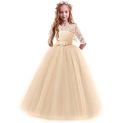 Flower Girl Long Princess Dress Vintage Lace Maxi