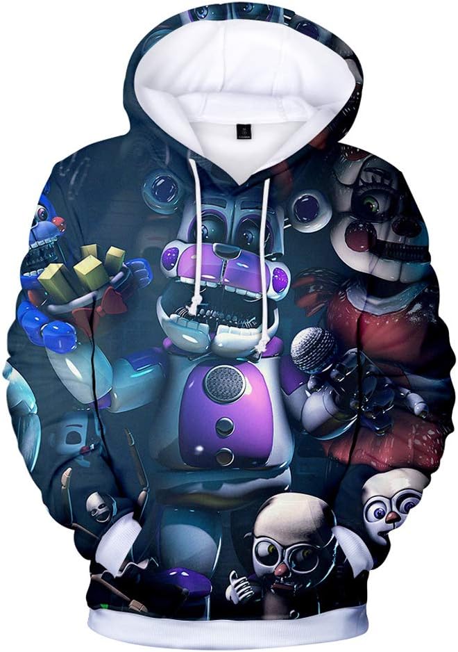 3D FNAF Five Nights at Freddy's Hoodie Comic Print Drawstring Pullover Sweartshirt for Kids Girl Boy Adult