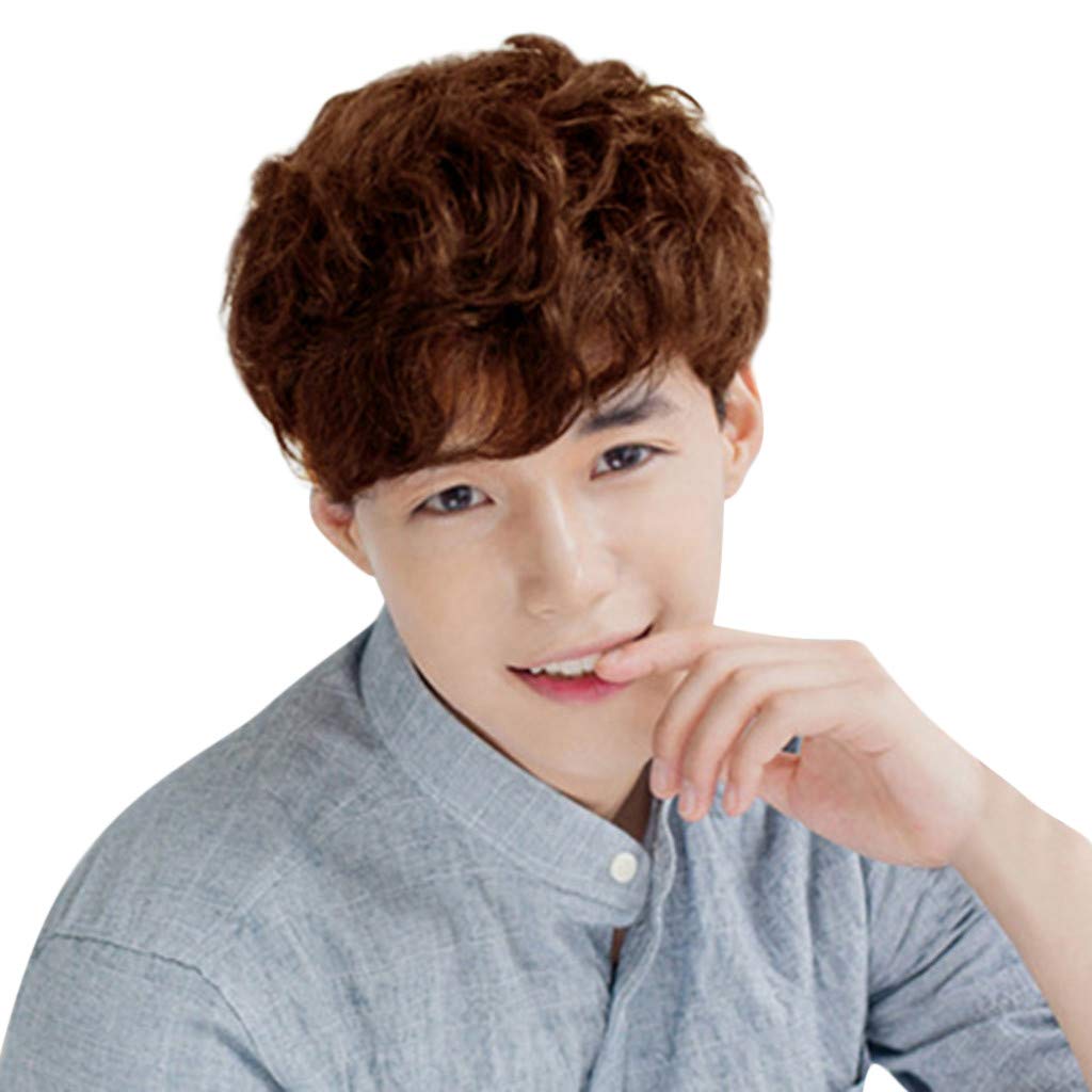 Amazon Com Mens Short Curly Fluffy Brown Wig With Bang Halloween