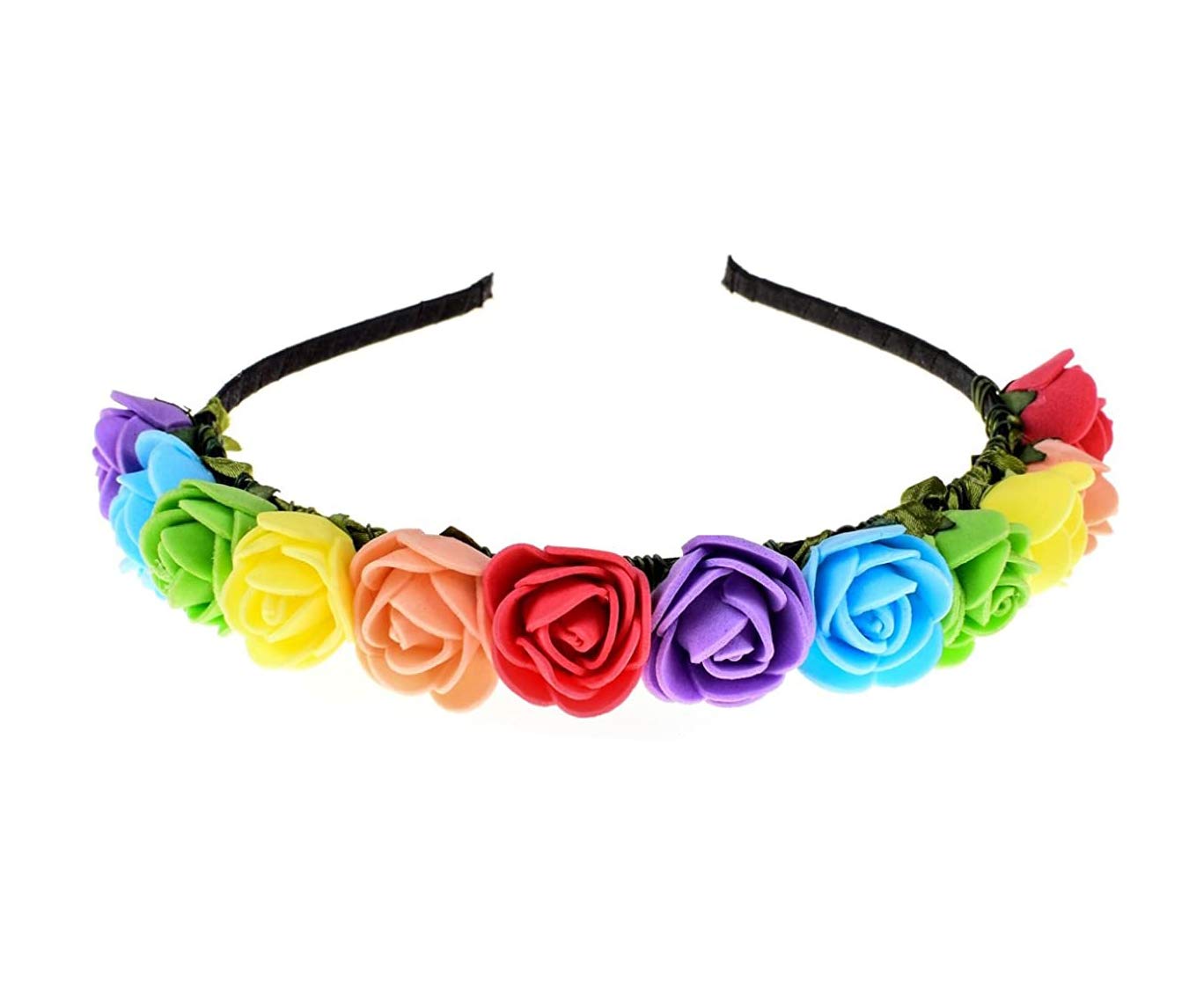 Boho Floral Crown Rose Flower Headband Hair Wreath Flower Hair Accessory Rainbow