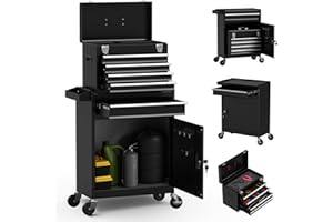 Granper 5-Drawer High Capacity Rolling Tool Box, Removable Cabinet Storage Tool Chest with Wheels and Drawers, Detachable Toolbox with Lock for Mechanics Garage Workshop and Tool Room (Black)