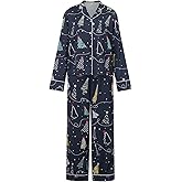 Meiweileya Women Christmas Pajamas Sets for Women Satin Silk Bow Santa Print Cute Pj Pajama Set Xmas Pjs Loungewear Holiday