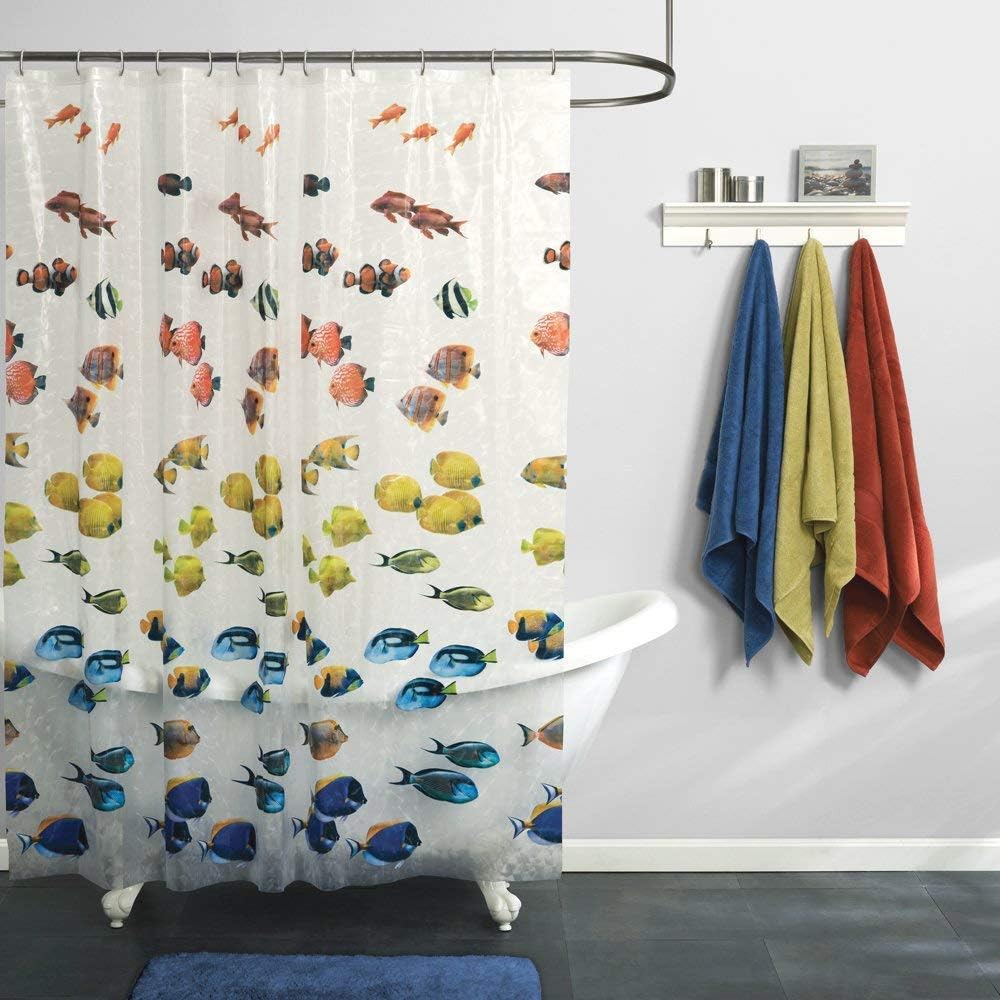 Maytex Mills New School Fish PEVA Vinyl Shower Curtain, Clear Amazon