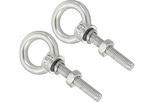 uxcell M4 3/16"x1.18" Stainless Steel Eye Bolts Threaded Screw Eyebolt Shoulder Ring with Nuts Washers for Lifting Hanging, 2