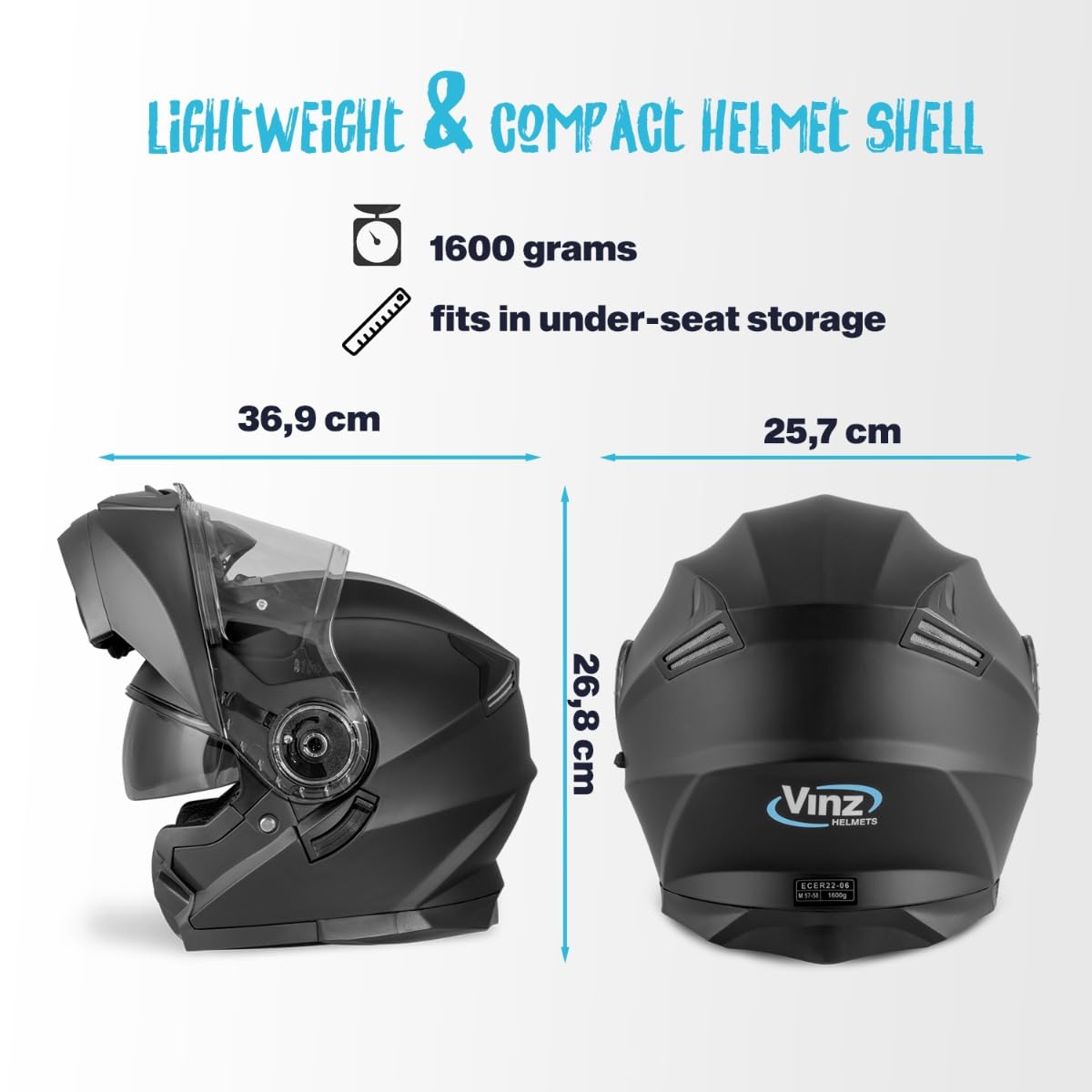 VINZ Santos Klapphelm mit Sonnenblende | ECE 22.06 & PINLOCK vorbereitet | Motorrad Helm Integralhelm | Motorradhelm Klappbar | In Gr. XS-XXL - Matt Schwarz 6