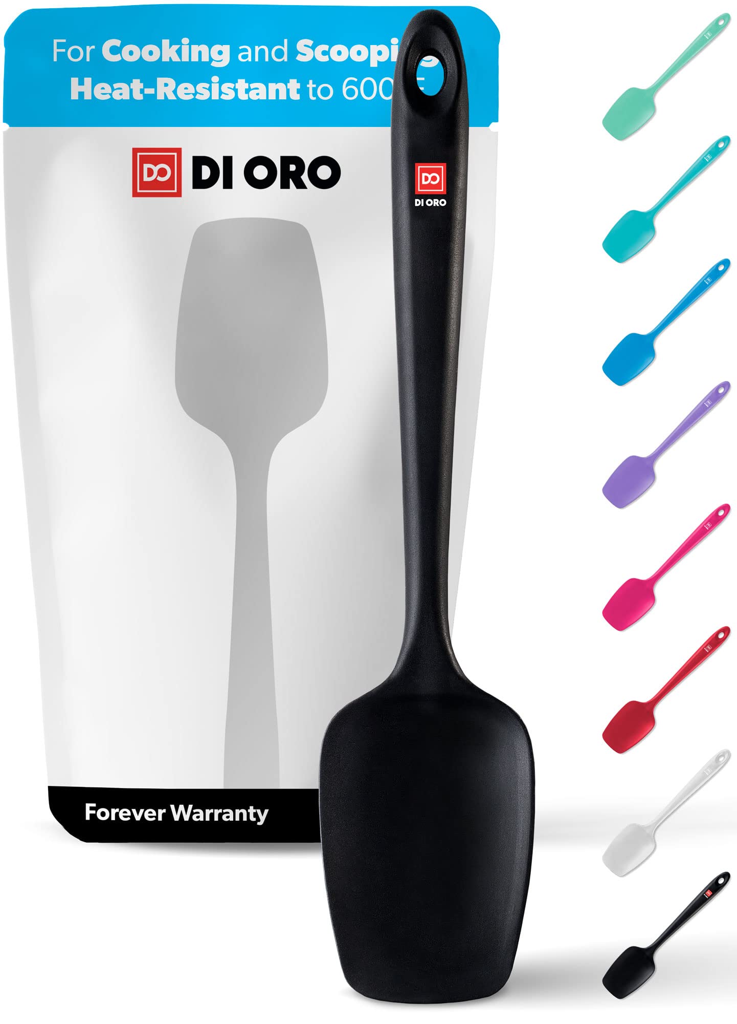 DI ORO® - Silicone Spoon - 315 ºC Heat-Resistant Spatula - Seamless Design - Pro-Grade Non-Stick Silicone Rubber with Reinforced Stainless Steel S-Core Technology (Black Spoonula)