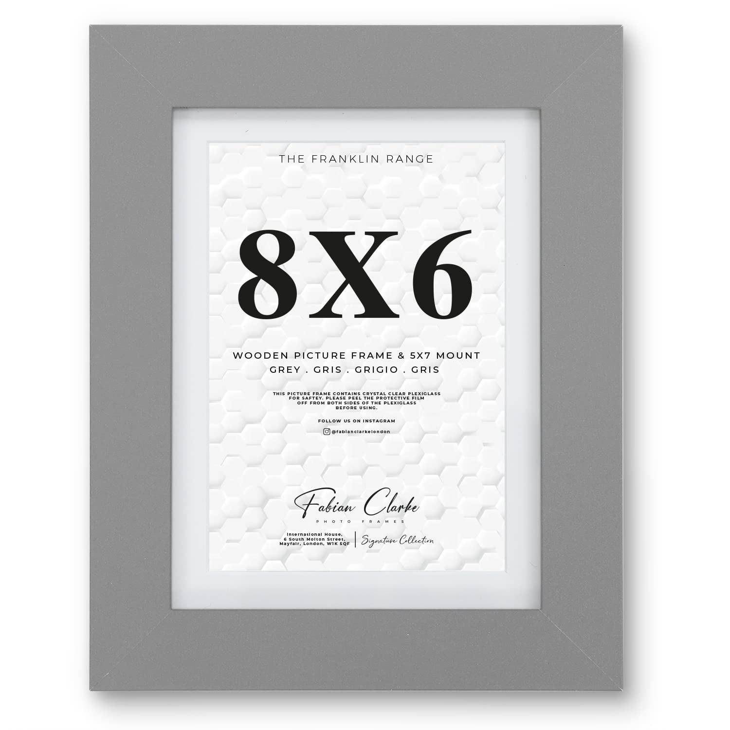 Fabian Clarke London® 8x6 Grey Picture Frame with White 6x4 Mount, Fits Poster, Photo, Print, or Certificate with Safety Glass Hang on Wall in Portrait or Landscape Includes Backstand