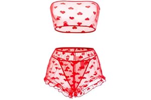 Pretishows Women's Lingerie Set Stretchy Lace Bandeau Bra Top Underwear with Shorts and Thong Size S-XXL