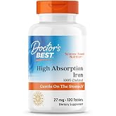 Doctor's Best Chelated Iron Supplement with Ferrochel, 27 mg, 120 Tablets | for Men &amp; Women, High Absorption, Gentle on Stomach, Immune Health Support, Iron as Ferrous Bisglycinate Chelate, Vegan