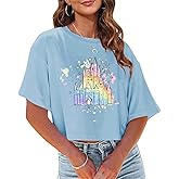 Magical Crop Top Women's Multicolor Cute Castle Graphic Tee Magic Kingdom Vacation Tshirt Casual Summer Shirt