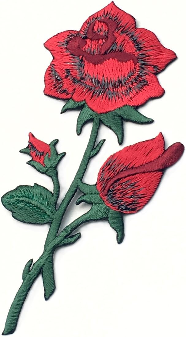 Amazon Com Rose Flowers Red Burgundy Embroidered Iron On Patch W96795 2 5 X4 75