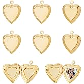 UNICRAFTALE 10Pcs Real 18K Gold Plated Heart Charms Locket Pendants Metal Photo Frame Charms Love Dangle Charms Love Memorial Charms Memory Necklace DIY Finding for Jewelry Making Accessories
