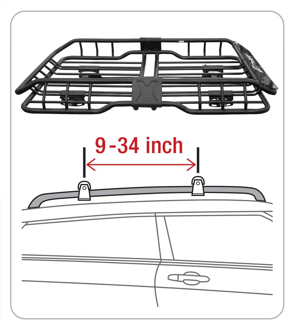 Tyger Heavy Duty Roof Mounted Cargo Basket Rack | L47.25 x W36.6 x H5.9 | Roof Top Luggage Carrier | with Wind Fairing: Automotive
