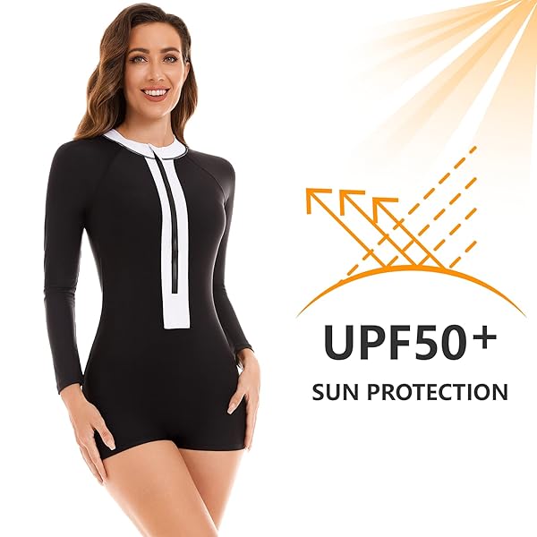 NESY WOMEN’S ONE PIECE LONG SLEEVE SWIMSUIT RASH GUARD BATHING SUIT BOYSHORT BOTTOM UPF 50+ SURFING SWIMWEAR