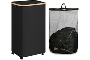 100L Laundry Basket with Wheels Rolling Hamper Lid and Removable Bag Collapsible Dirty Clothes On for Room Bedroom Bathroom D