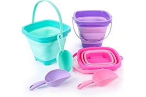 Shindel 3 PCS Foldable Buckets with 3 Shovels, Collapsible Sand Bucket Colorful Foldable Beach Bucket for Beach Fun Summer Va