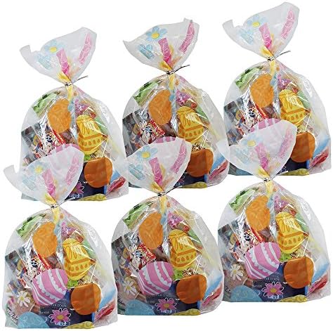 Box of 6 Filled Easter Goodie Bags with Small Toys, Candy, Egg in each Bag