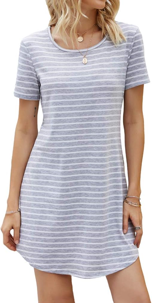 Women's Crew Neck Short Sleeve Striped Loose T-Shirt Mini Dress
