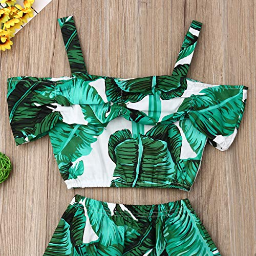 Toddler Baby Girls Ruffle Strap Top+Boho Floral Skirt Summer Outfit Clothes Two Piece Set (Full Leaf Skirt Set, 1-2T) - Thumbnail 3