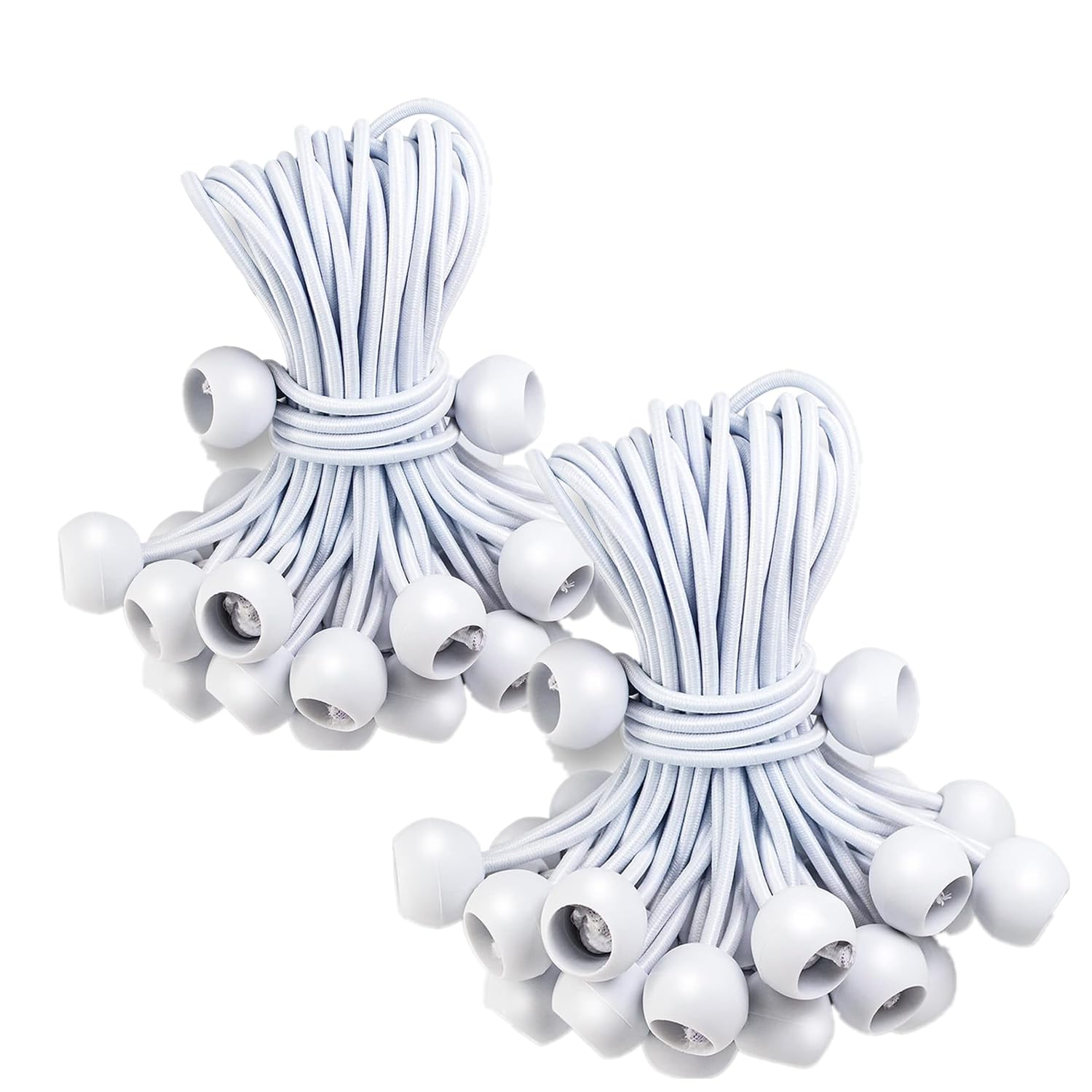 Nicoone 100 PCS Bungee Cords with Balls,6 Inch Marquee Toggles Heavy Duty,Elastic Ties Bungee Ties for Camping Tent Canopy Curtain (White 100PCS)