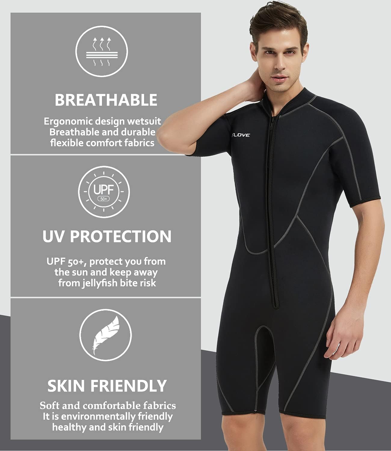 IFLOVE 3mm Shorty Wetsuit for Men Neoprene Diving Suit Front Zip Wetsuit for Diving Snorkeling Surfing: Sports & Outdoors