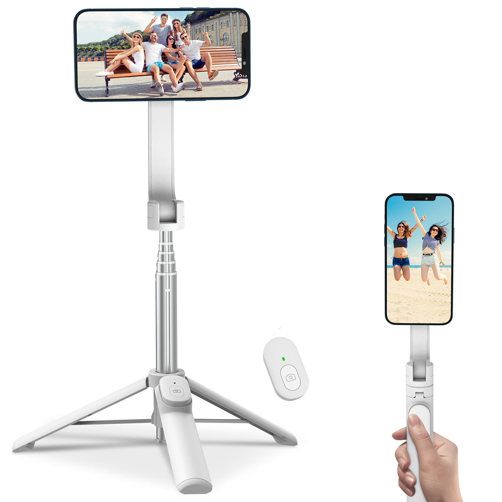 FANTCOO Magnetic Selfie Stick, 28inch Extendable Cell Phone Tripod Stand with Remote, Portable Phone Tripod for iPhone 15 14 13 12 11 Series & All Smartphones(White)
