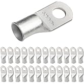 SELTERM 25pcs 2/0 AWG 3/8" Stud Marine Grade Tinned Copper Battery Cable | Heavy Duty Copper Battery Cable Lugs, 00 Gauge Ring Terminals, UL Wire Lugs Electrical Battery Cable Ends, Terminal Connector