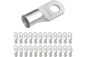 SELTERM 25pcs 2/0 AWG 3/8" Stud Marine Grade Tinned Copper Battery Cable Lugs, 00 Gauge Ring Terminals, UL Wire Lugs Electric
