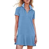 Kissonic Women's Polo Dress Short Sleeve V Neck Ruffle Hem Casual Summer Golf Tennis Mini Shirt Dresses