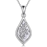 URONE Lily of the Valley Necklace 925 Sterling Silver Lily of the Valley Flower Pendant May Birth Flower Jewelry Gifts for Women