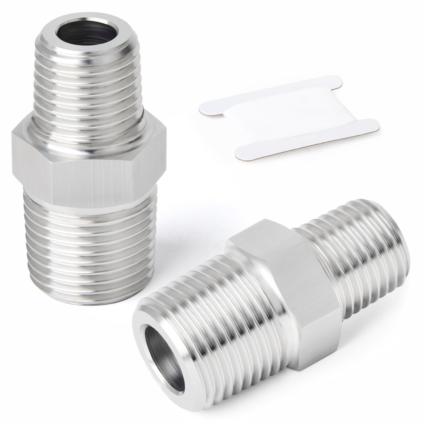 ERGAOBOY 2 Pcs Stainless Steel 304 Male Reducing Hex Nipple BSP Fitting, 1/2" x 1/8" BSP Threaded Pipe Reducer Connector Adapter for Plumbing, Water and Gas Lines