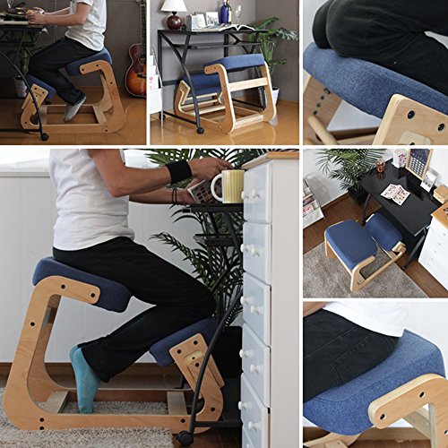 Vogvigo Professional Sled Chair Solid Wood Ergonomic Kneeling Chair (Sky Blue)