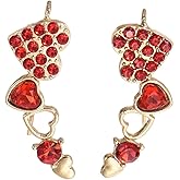 Vintage Elegant Red Diamond-Studded Heart-Shaped Patchwork Stud Earrings Women's Fashionable And Creative Valentine'S Day Jewellery Gift