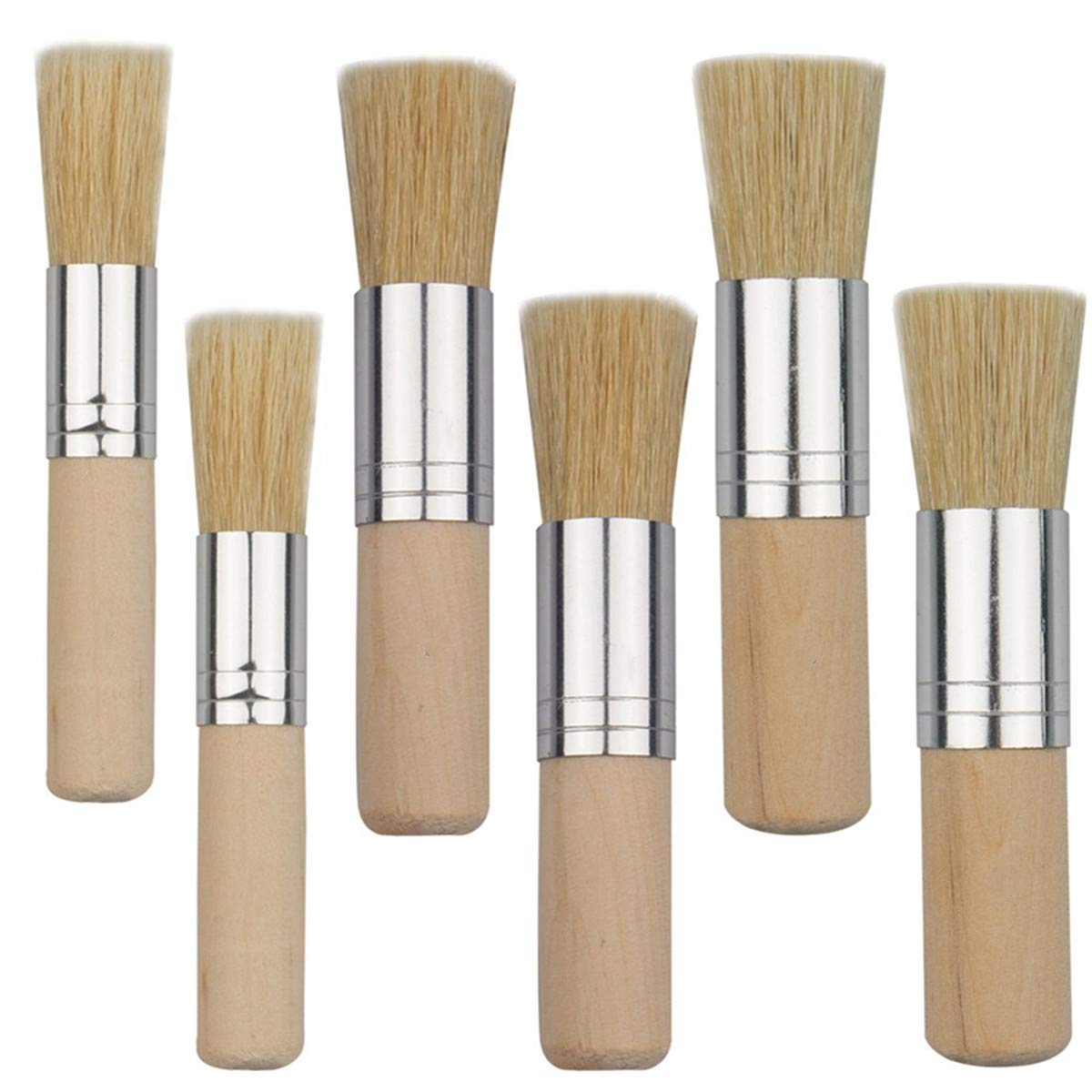 6 Pieces Wooden Stencil Brush Set, 3 Sizes Natural Bristle Paint Brushes for Acrylic Painting, Oil Painting, Watercolor Painting, Stencil Project, Card Making and DIY Art Crafts