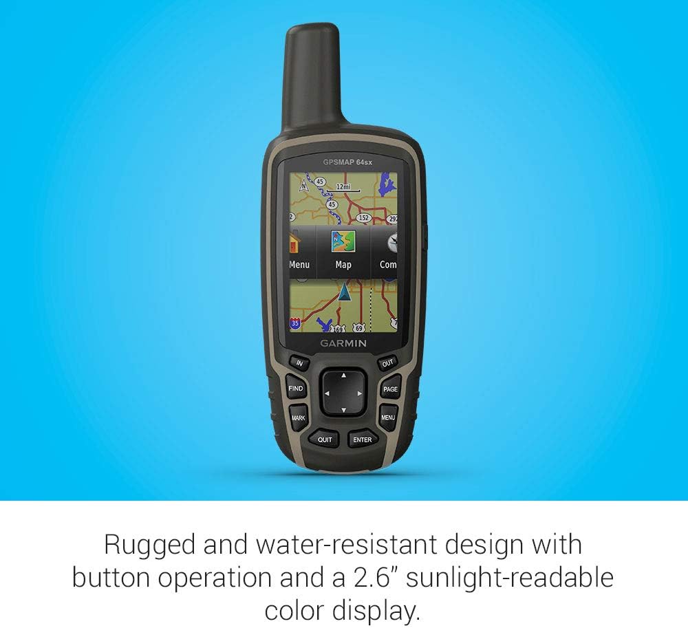 Garmin GPSMAP 64sx, Handheld GPS with Altimeter and Compass, Preloaded With TopoActive Maps, Black/Tan