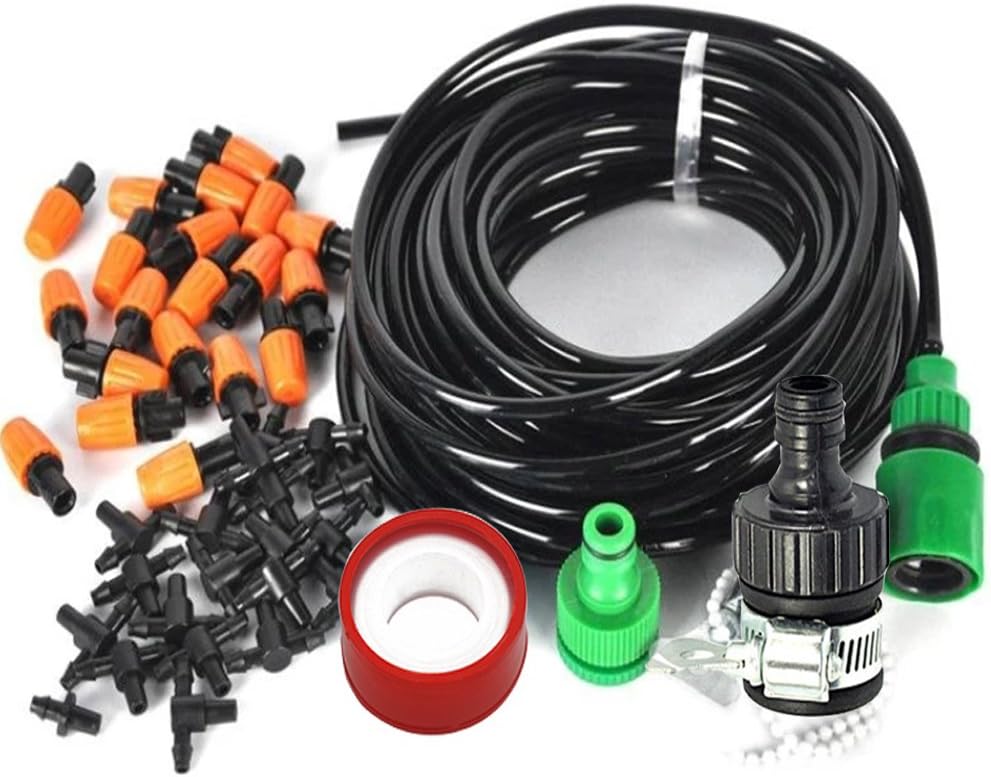 15M(49FT) Automatic Spray Drip Irrigation System Self Watering Garden Hose Kits with 20 Tee Joints,20 Adjustable dripper, Garden Greenhouse Plants