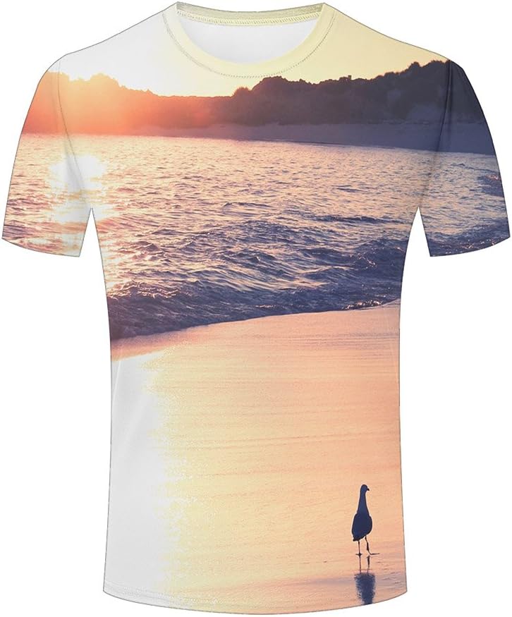 Men Casual 3D T-Shirt Printed Beach Seascape Seaside Waves Summer Tee