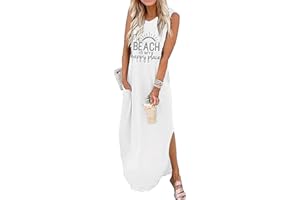SEA ZAELA Women's Casual Beach Summer Dresses Sleeveless Graphic Long Sundress Cover Up Dresses with Pocket